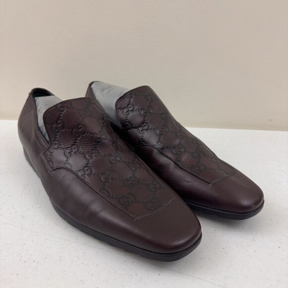 Gucci GG Monogram Vintage Loafers Patina Brown Leather  8.5 US - Picture 1 of 16